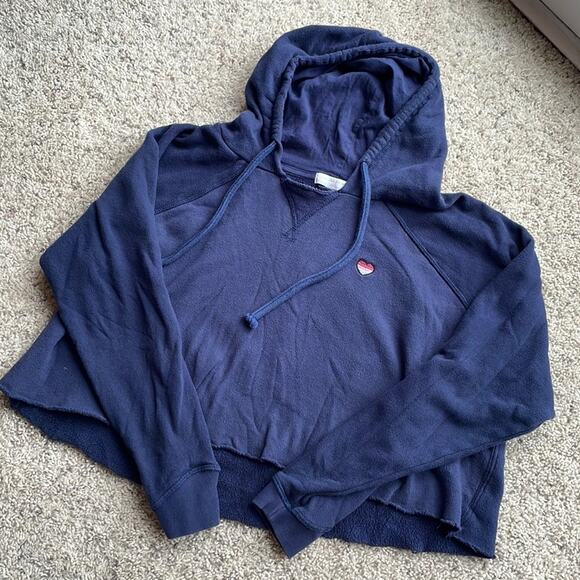 SPIRITUAL GANGSTER x PELOTON Cropped Swing Navy Hoodie Size Large - Picture 1 of 7
